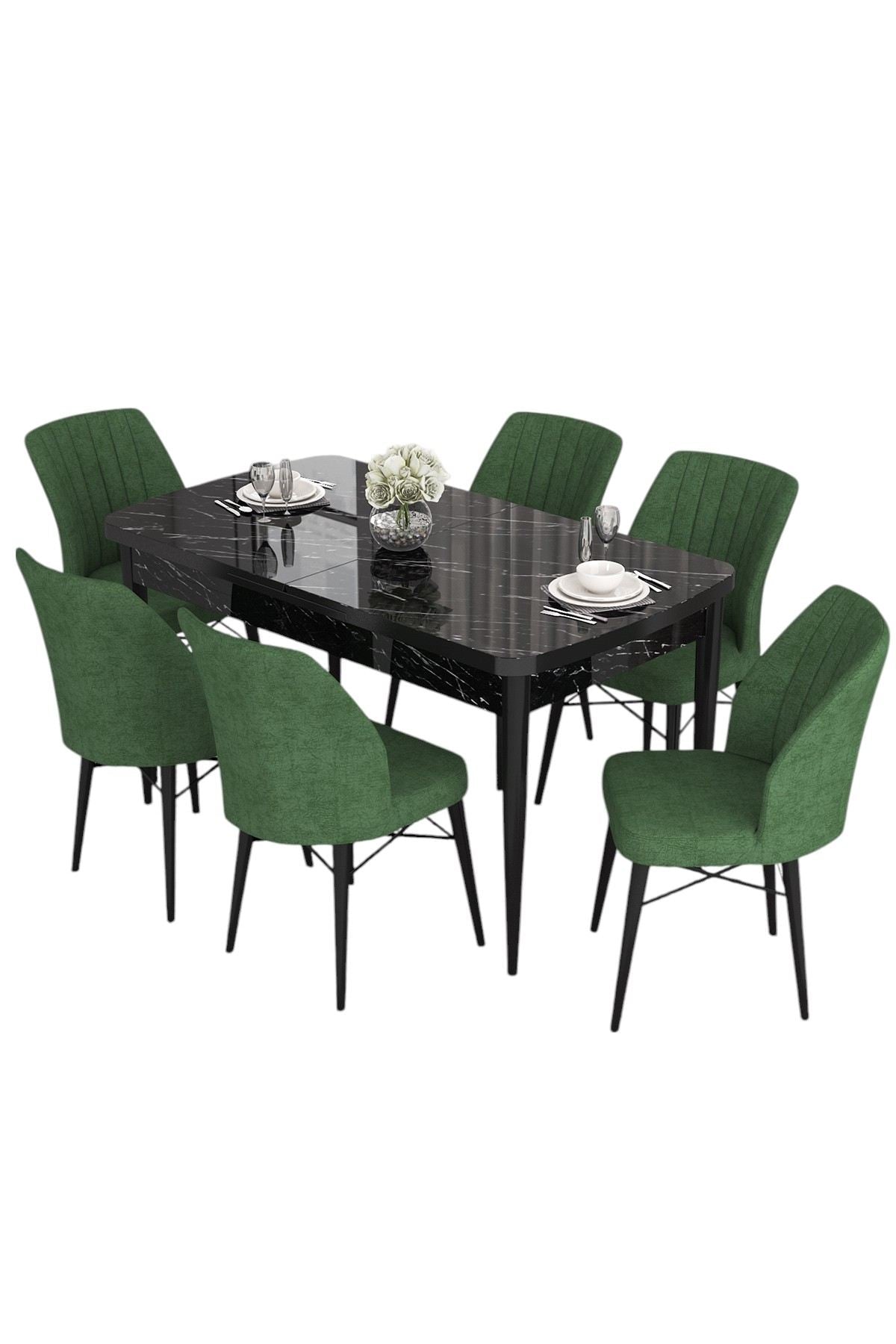 Conjunto de mesa de jantar extensível e cadeiras (7 peças)-Eva-Mármore Preto
Cáqui