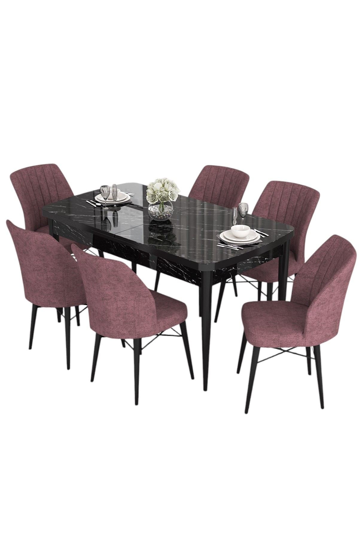 Conjunto de mesa de jantar extensível e cadeiras (7 peças)-Eva-Mármore Preto
Rosa Empoeirado