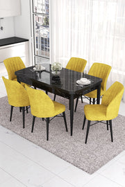 Conjunto de mesa de jantar extensível e cadeiras (7 peças)-Eva-Mármore Preto
Mostarda