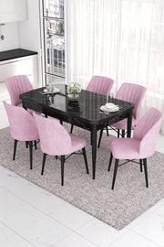 Conjunto de mesa de jantar extensível e cadeiras (7 peças)-Eva-Mármore Preto
Rosa