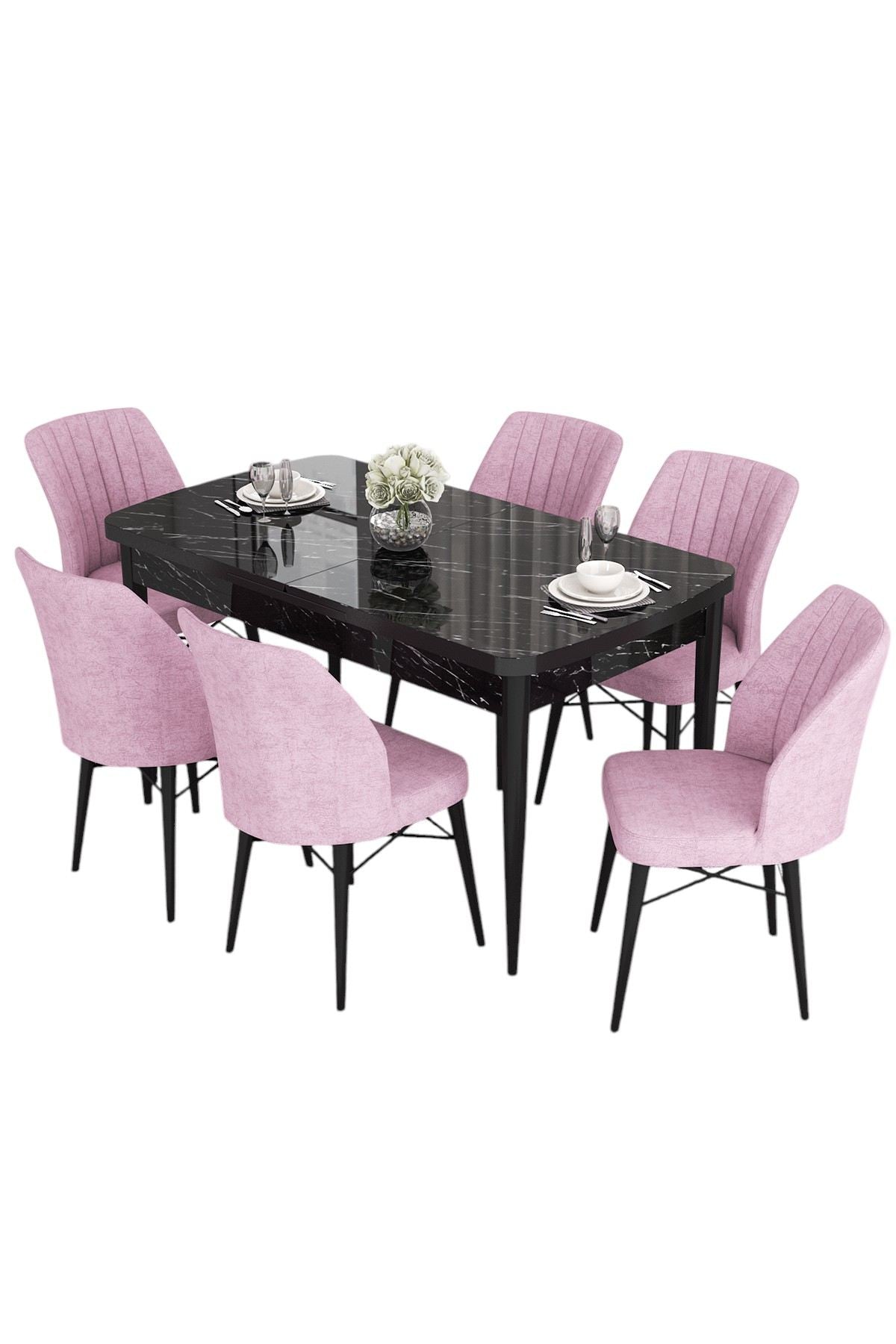 Conjunto de mesa de jantar extensível e cadeiras (7 peças)-Eva-Mármore Preto
Rosa