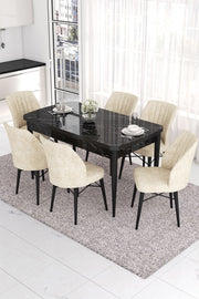 Conjunto de mesa de jantar extensível e cadeiras (7 peças)-Eva-Mármore Preto
Creme