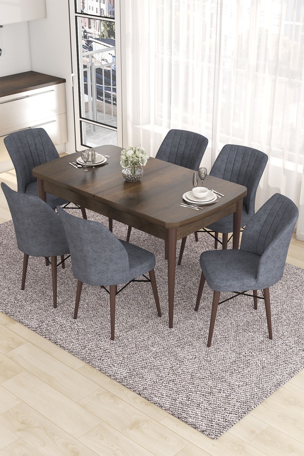 Conjunto de mesa de jantar extensível e cadeiras (7 peças)-Eva-Barroco
Fumaça