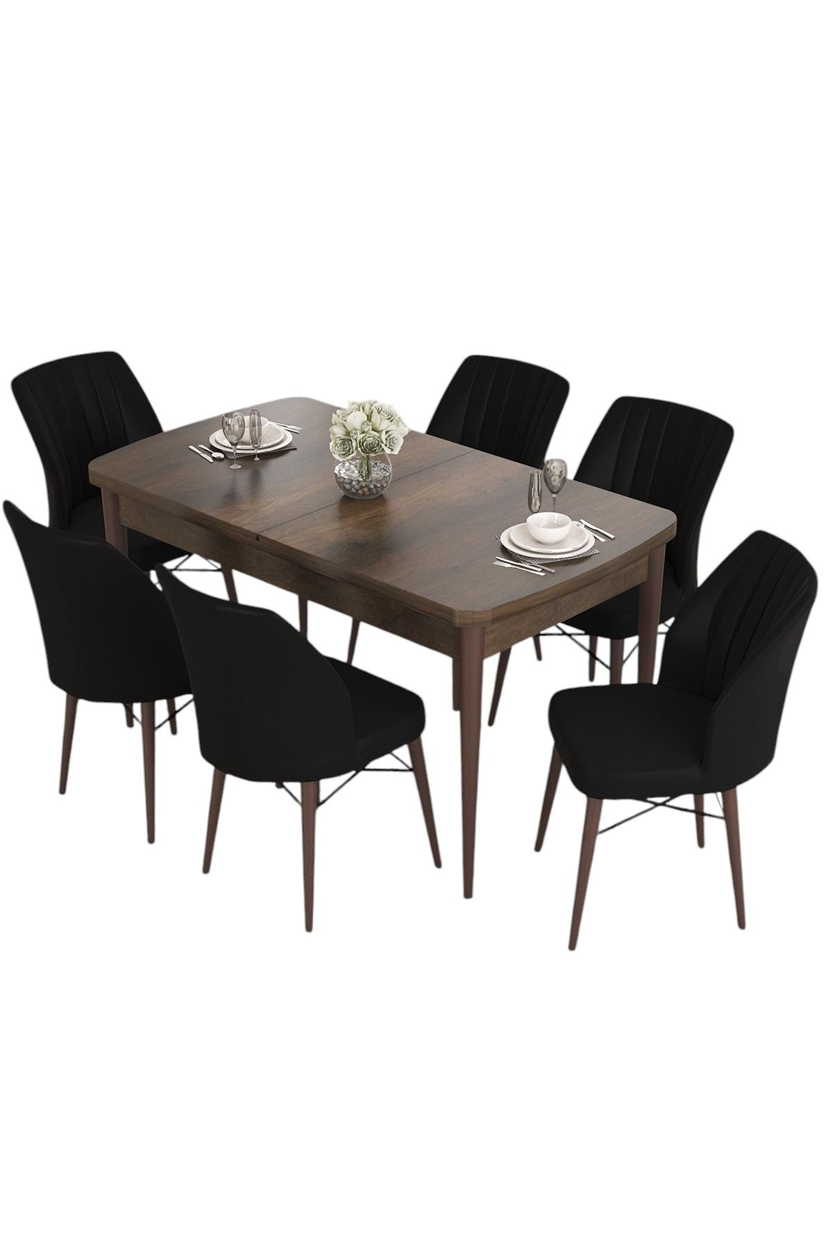 Conjunto de mesa de jantar extensível e cadeiras (7 peças)-Eva-Barroco
Preto