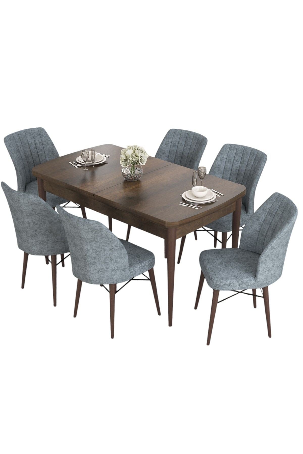 Conjunto de mesa de jantar extensível e cadeiras (7 peças)-Eva-Barroco
Cinza
