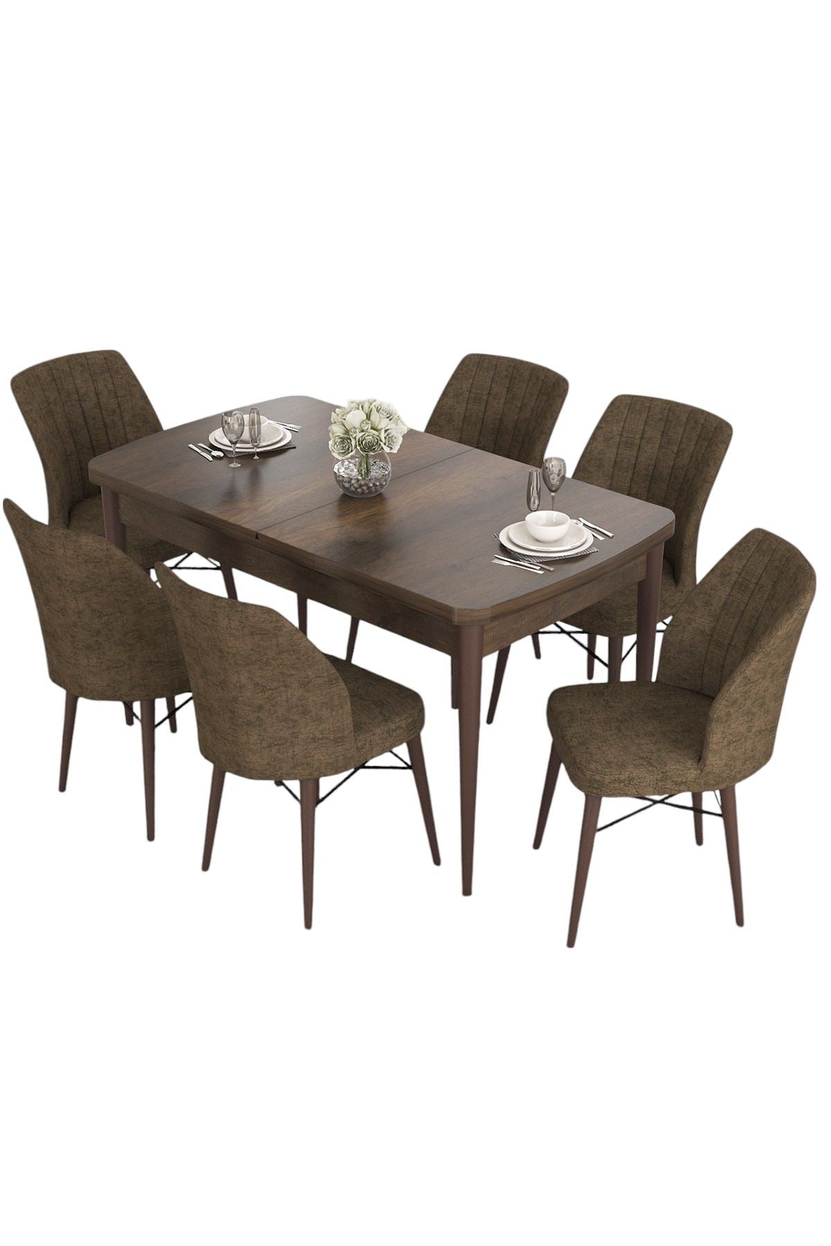 Conjunto de mesa de jantar extensível e cadeiras (7 peças)-Eva-Barroco
Marrom