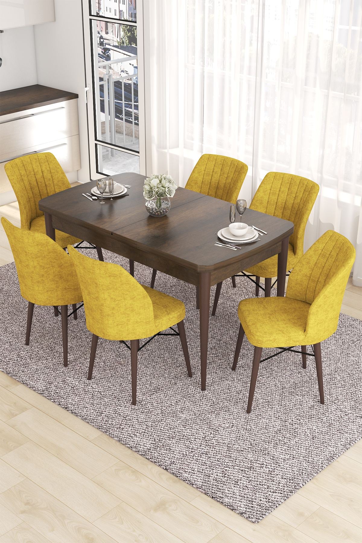 Conjunto de mesa de jantar extensível e cadeiras (7 peças)-Eva-Barroco
Mostarda