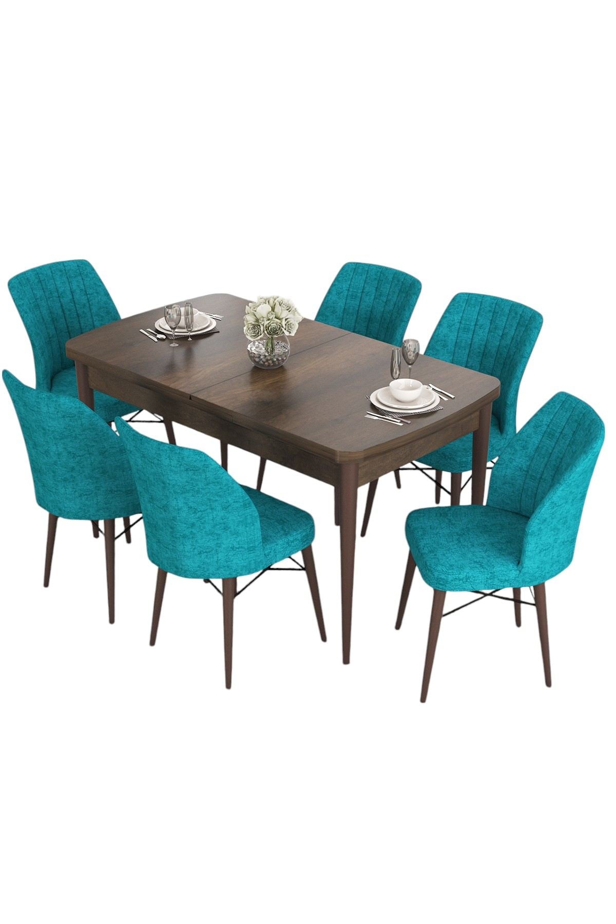 Conjunto de mesa de jantar extensível e cadeiras (7 peças)-Eva-Barroco
Turquesa