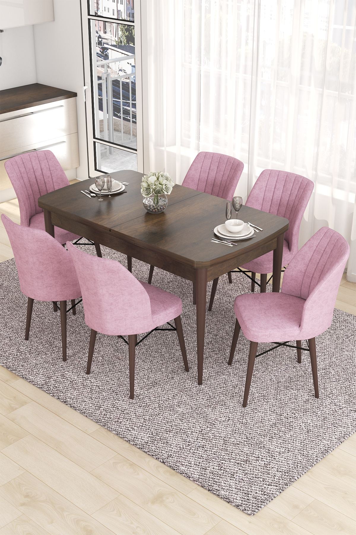 Conjunto de mesa de jantar extensível e cadeiras (7 peças)-Eva-Barroco
Rosa