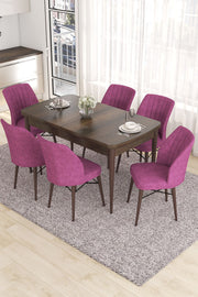 Conjunto de mesa de jantar extensível e cadeiras – 132x80cm (fechada), 170x80cm (aberta) – Roxo – MDF e metal