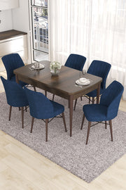 Conjunto de mesa de jantar extensível e cadeiras – 132 cm x 78 cm x 80 cm – Azul-marinho e Barroco – MDF e madeira