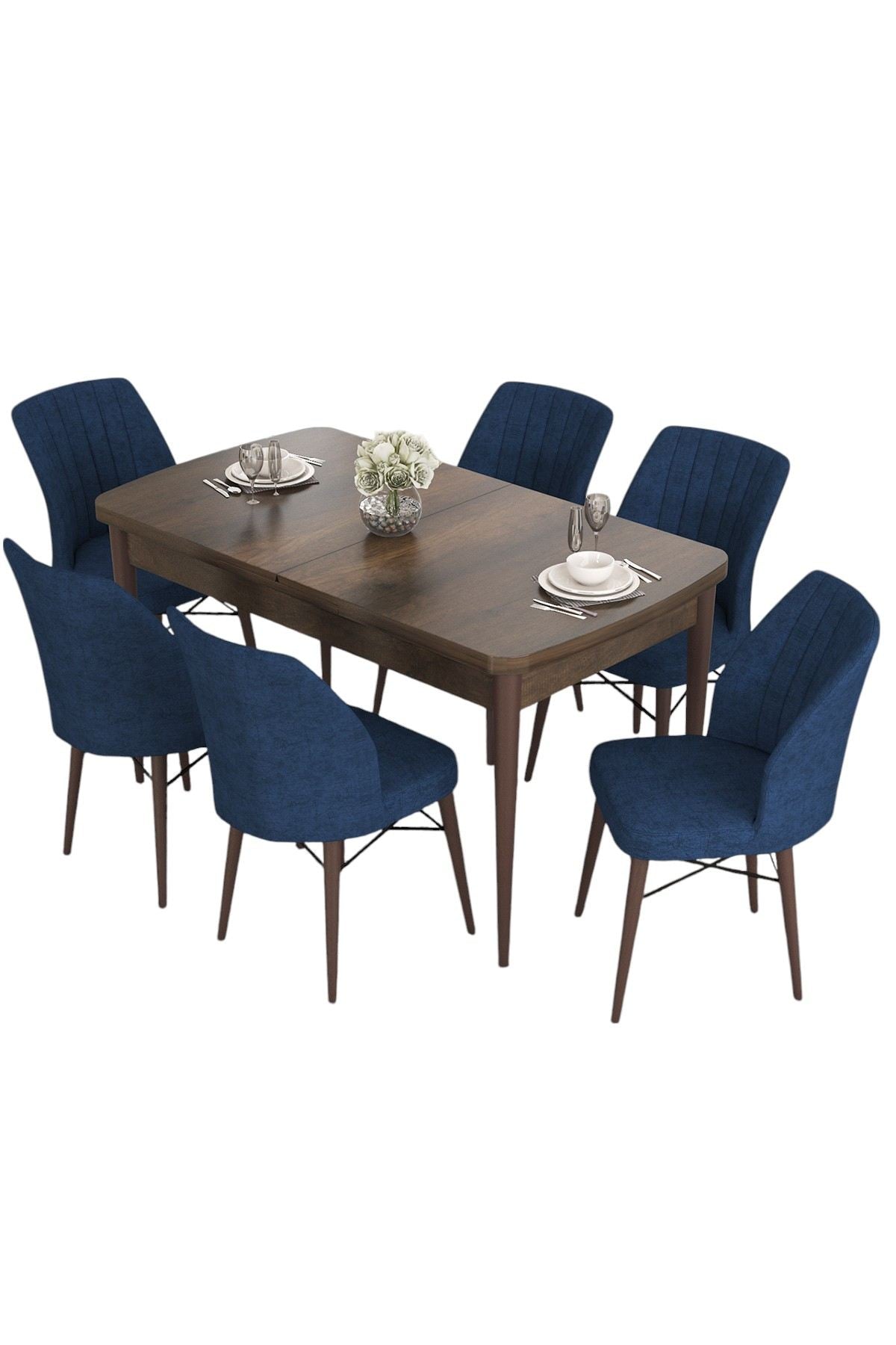 Conjunto de mesa de jantar extensível e cadeiras (7 peças)-Eva-Barroco
Azul-marinho