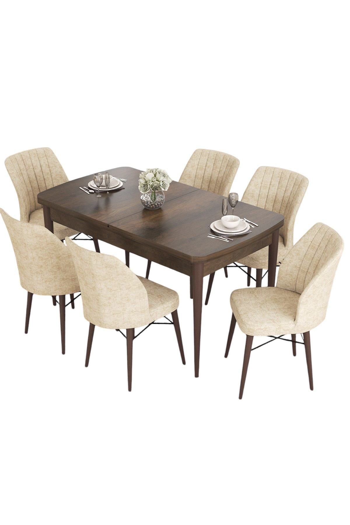 Conjunto de mesa de jantar extensível e cadeiras (7 peças)-Eva-Barroco
Creme