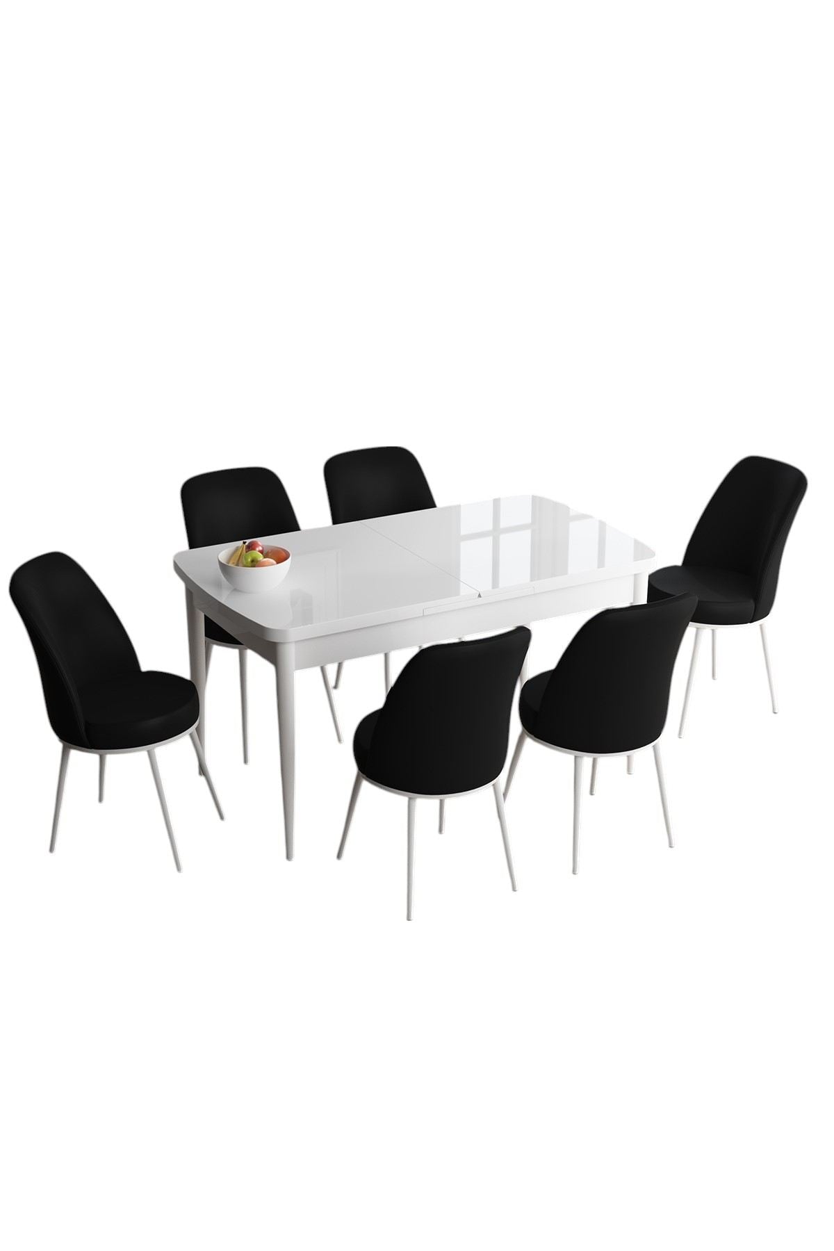Conjunto de mesa de jantar extensível e cadeiras (7 peças)-Han-Branco
Preto