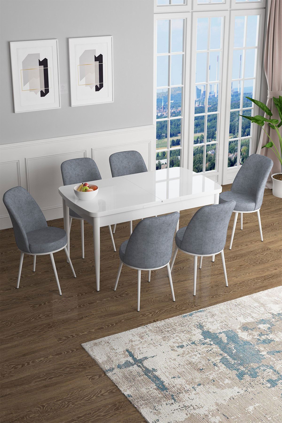 Conjunto de mesa de jantar extensível e cadeiras (7 peças)-Han-Branco
Cinza