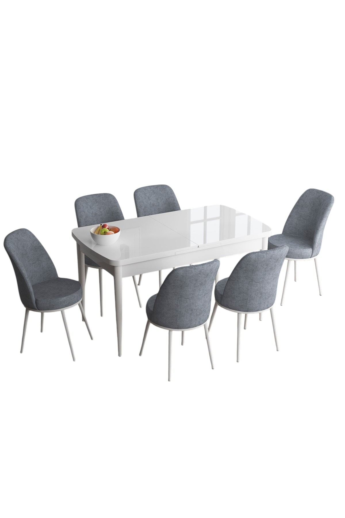 Conjunto de mesa de jantar extensível e cadeiras (7 peças)-Han-Branco
Cinza