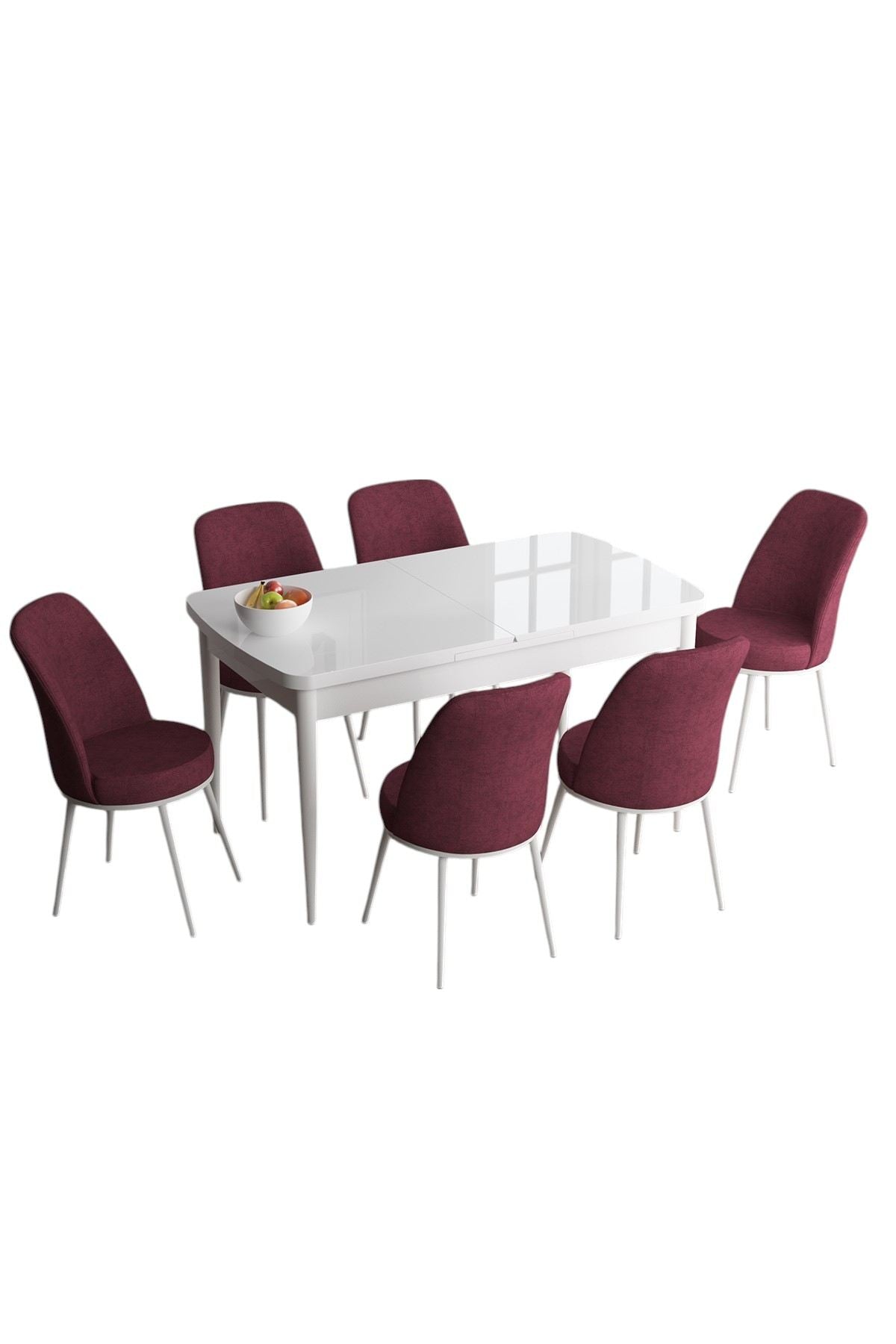 Conjunto de mesa de jantar extensível e cadeiras (7 peças)-Han-Branco
Bordô