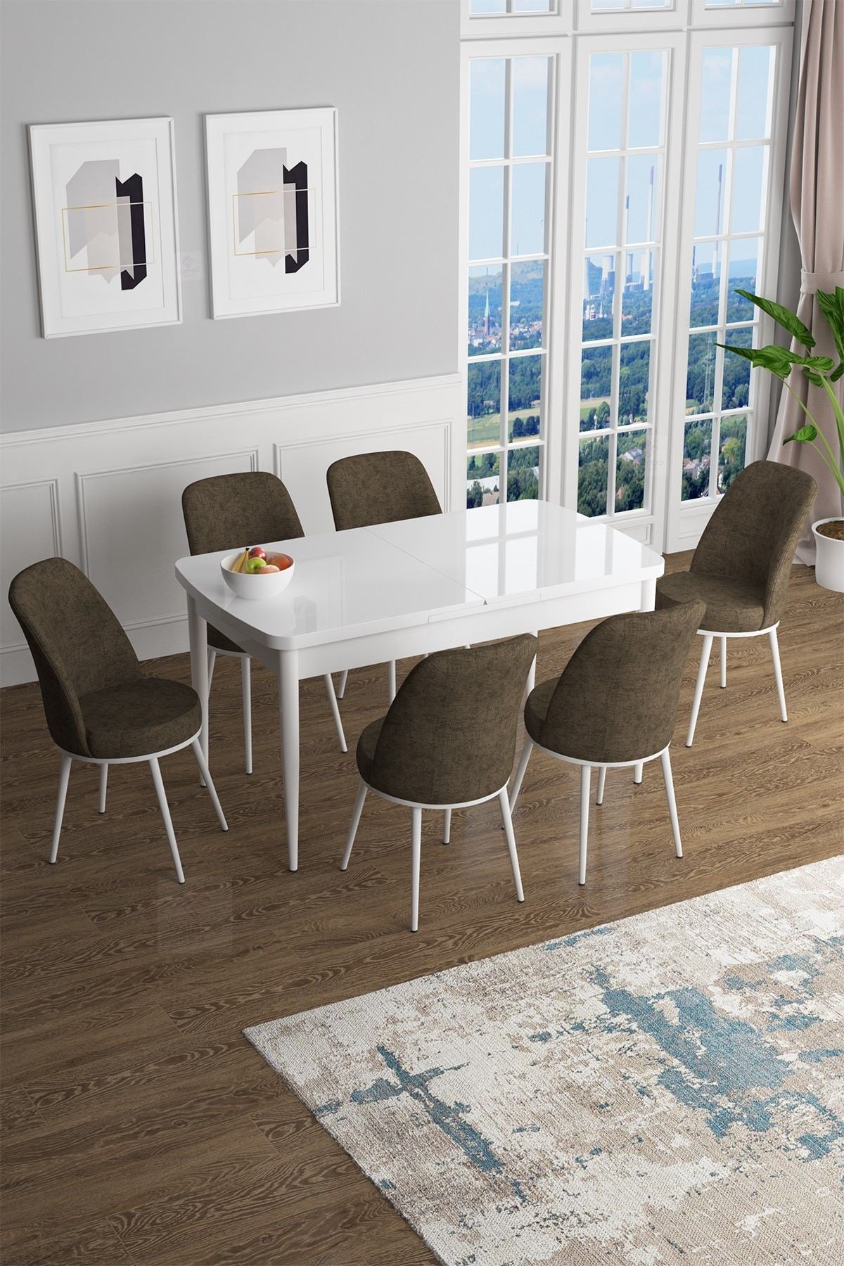 Conjunto de mesa de jantar extensível e cadeiras (7 peças)-Han-Branco
Marrom