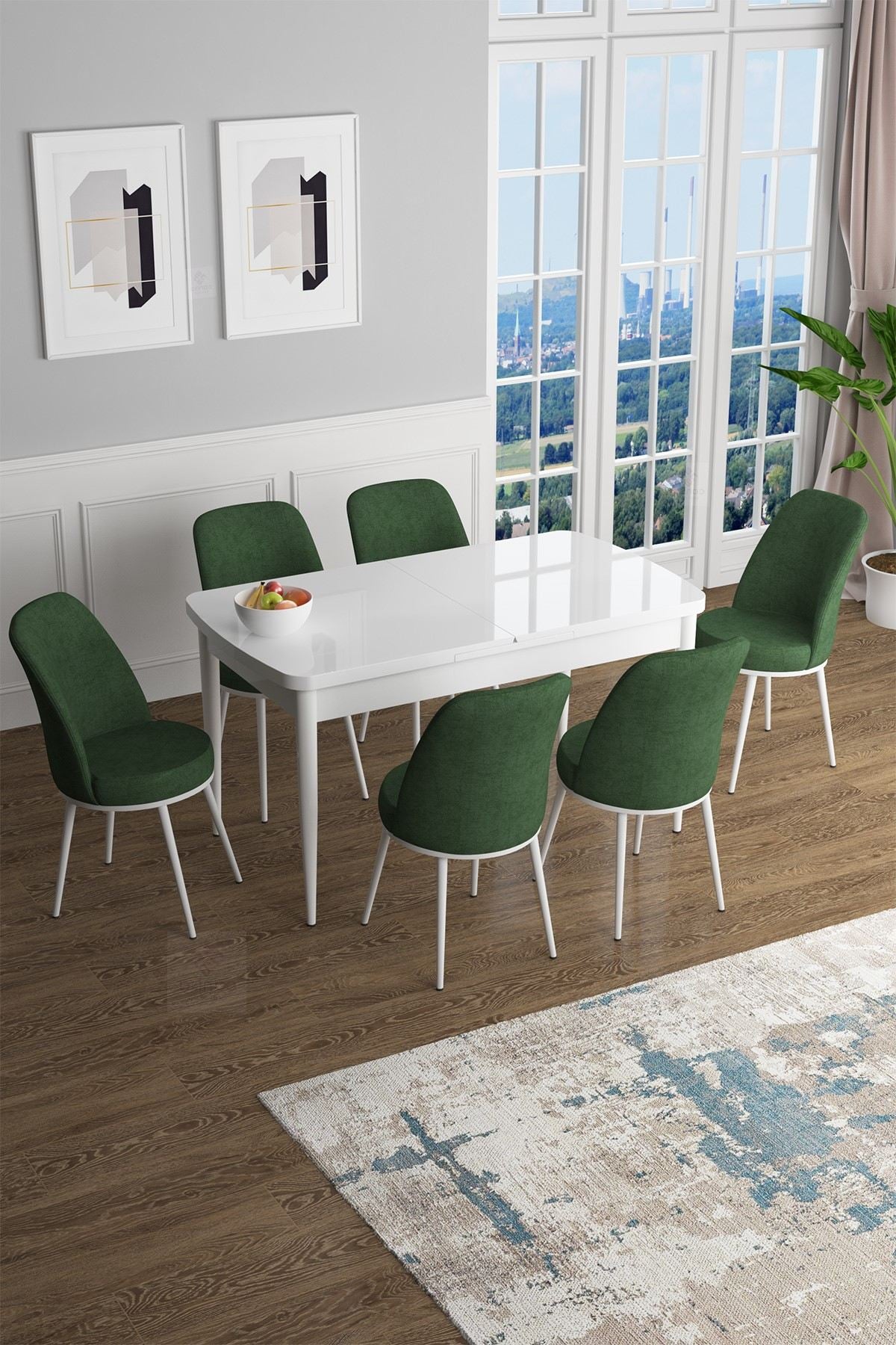 Conjunto de mesa de jantar extensível e cadeiras (7 peças)-Han-Branco
Cáqui