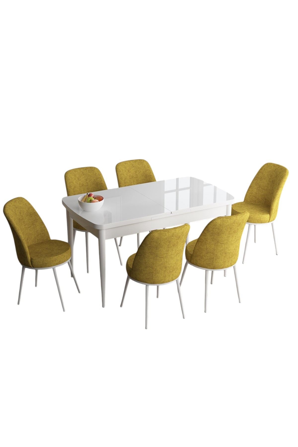 Conjunto de mesa de jantar extensível e cadeiras (7 peças)-Han-Mostarda
branca