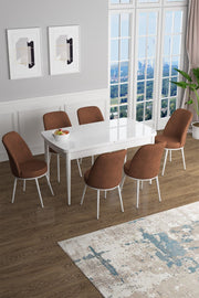Conjunto de mesa de jantar extensível e cadeiras (7 peças)-Han-Branco
Azulejo Vermelho