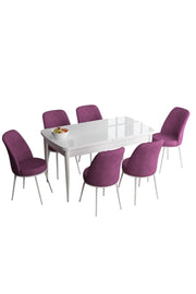 Conjunto de mesa de jantar extensível e cadeiras (7 peças)-Han-Branco
Roxo