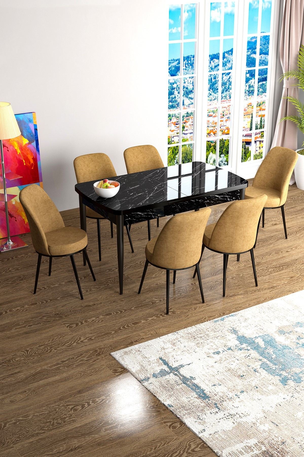 Conjunto de mesa de jantar extensível e cadeiras (7 peças)-Han-Mármore Preto
Cappuccino