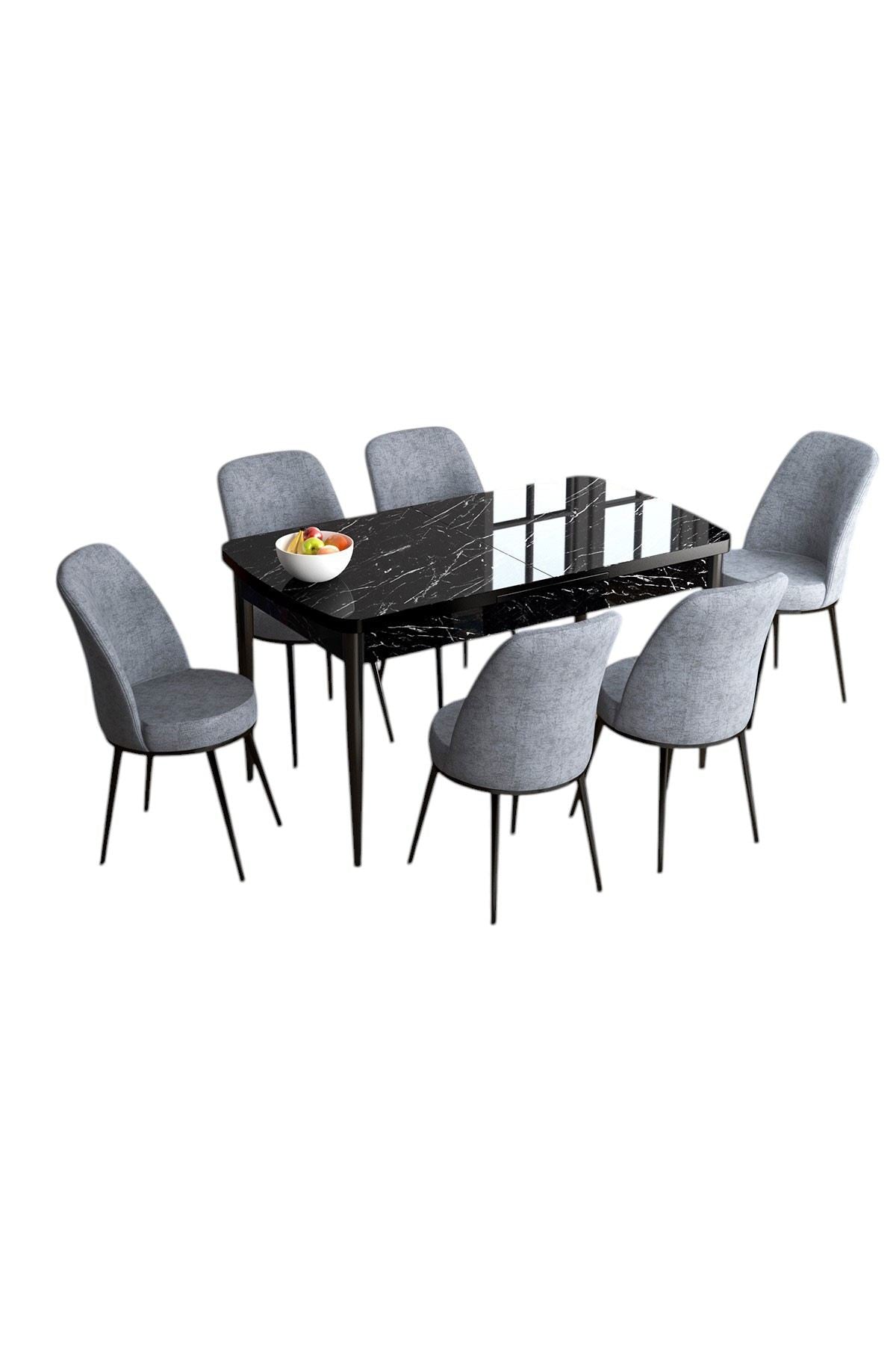 Conjunto de mesa de jantar extensível e cadeiras (7 peças)-Han-Mármore Preto
Cinza