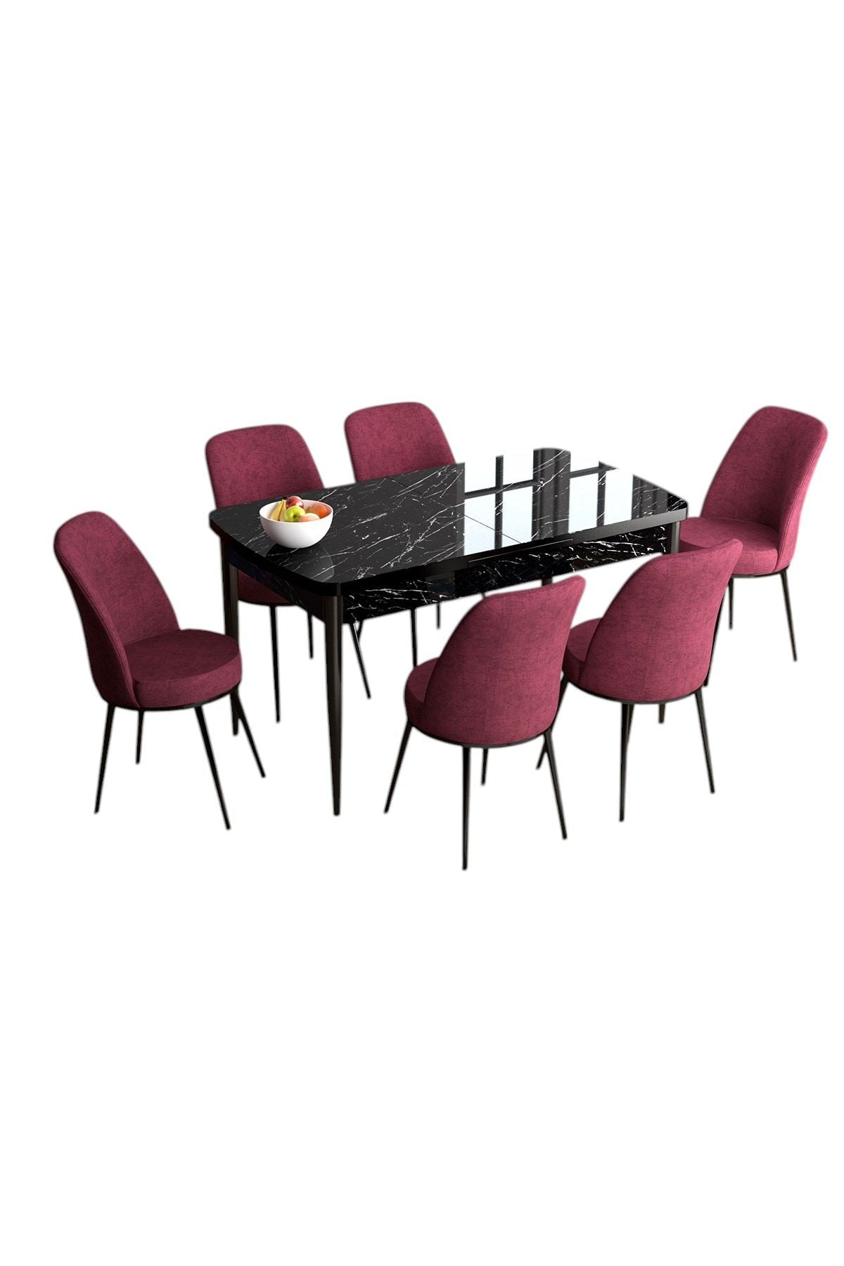 Conjunto de mesa de jantar extensível e cadeiras (7 peças)-Han-Mármore Preto
Borgonha