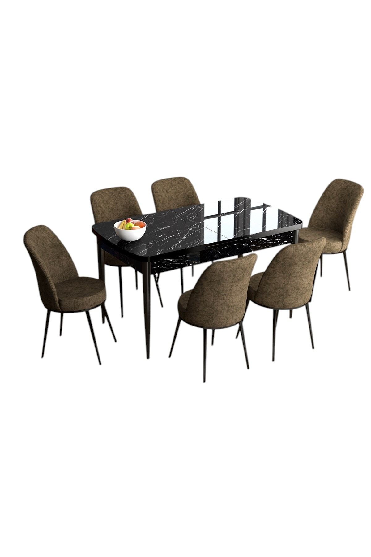 Conjunto de mesa de jantar extensível e cadeiras (7 peças)-Han-Mármore Preto
Marrom