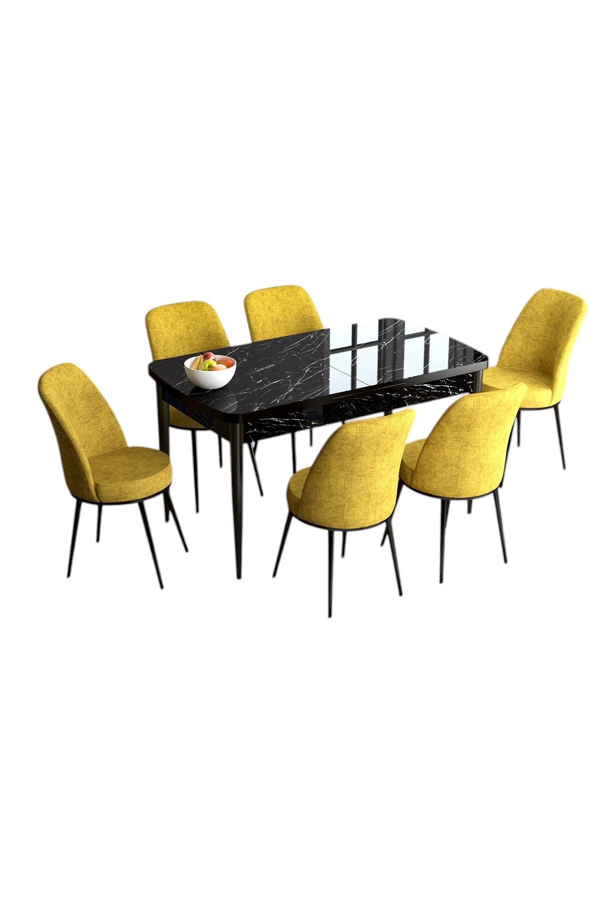 Conjunto de mesa de jantar extensível e cadeiras (7 peças)-Han-Mármore Preto
Mostarda
