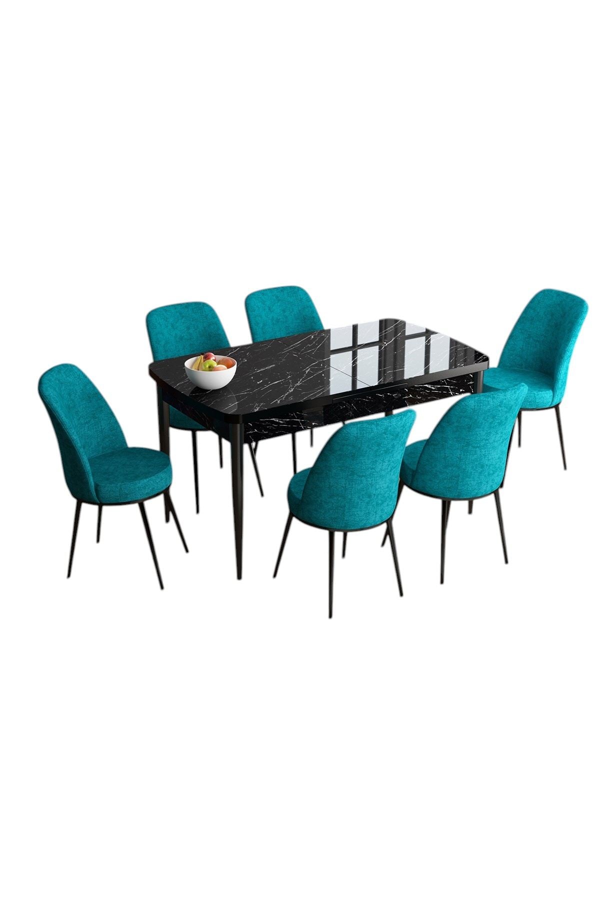 Conjunto de mesa de jantar extensível e cadeiras (7 peças)-Han-Mármore Preto
Turquesa