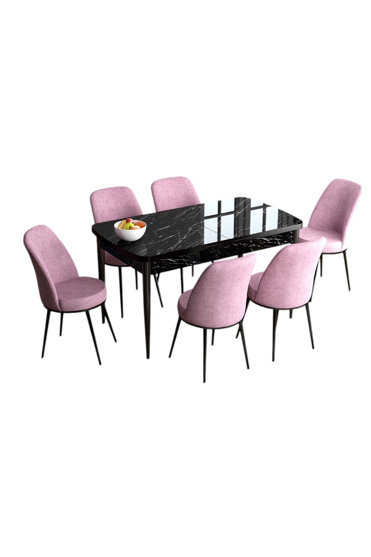 Conjunto de mesa de jantar extensível e cadeiras (7 peças)-Han-Mármore Preto
Rosa