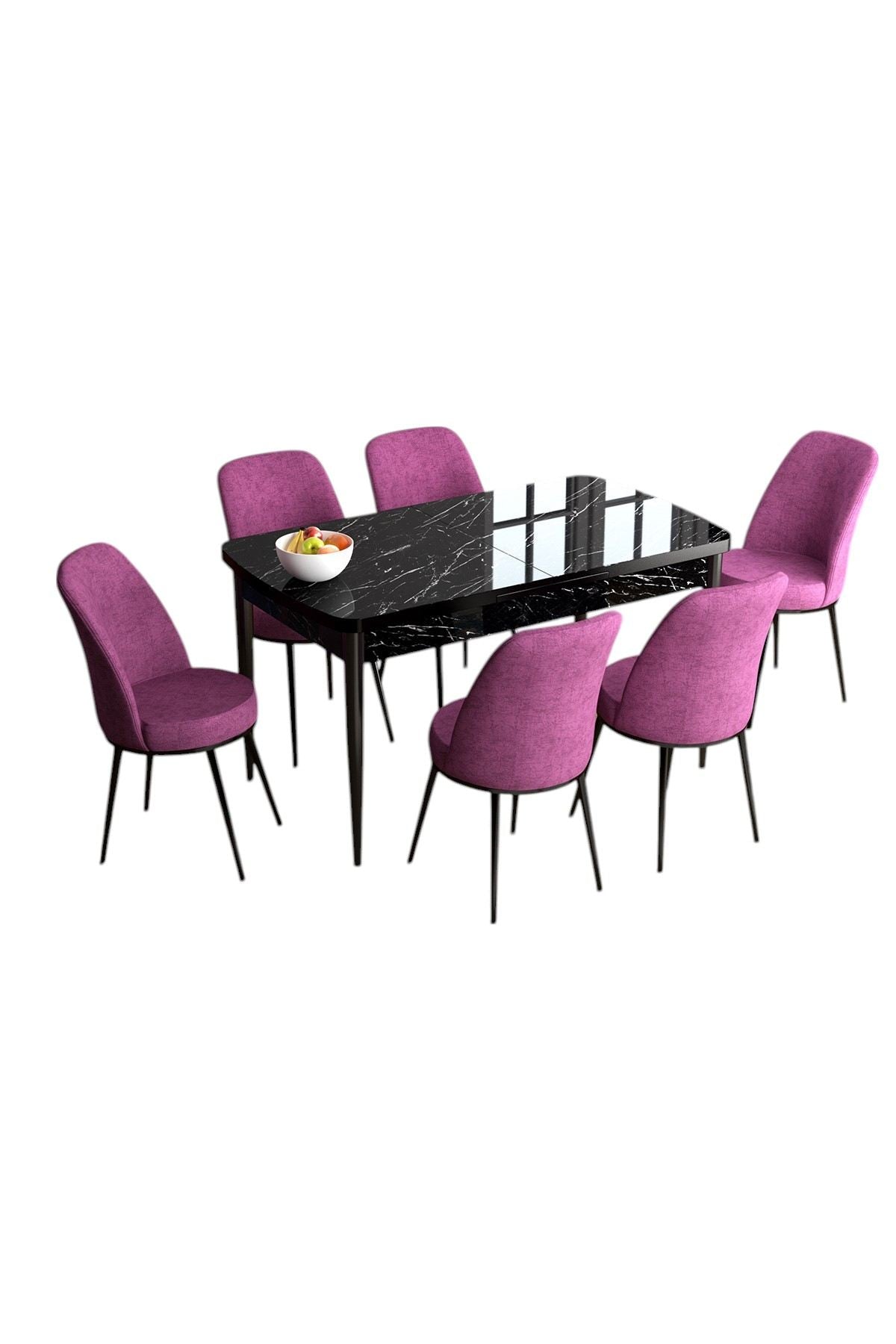 Conjunto de mesa de jantar extensível e cadeiras (7 peças)-Han-Mármore Preto
Roxo
