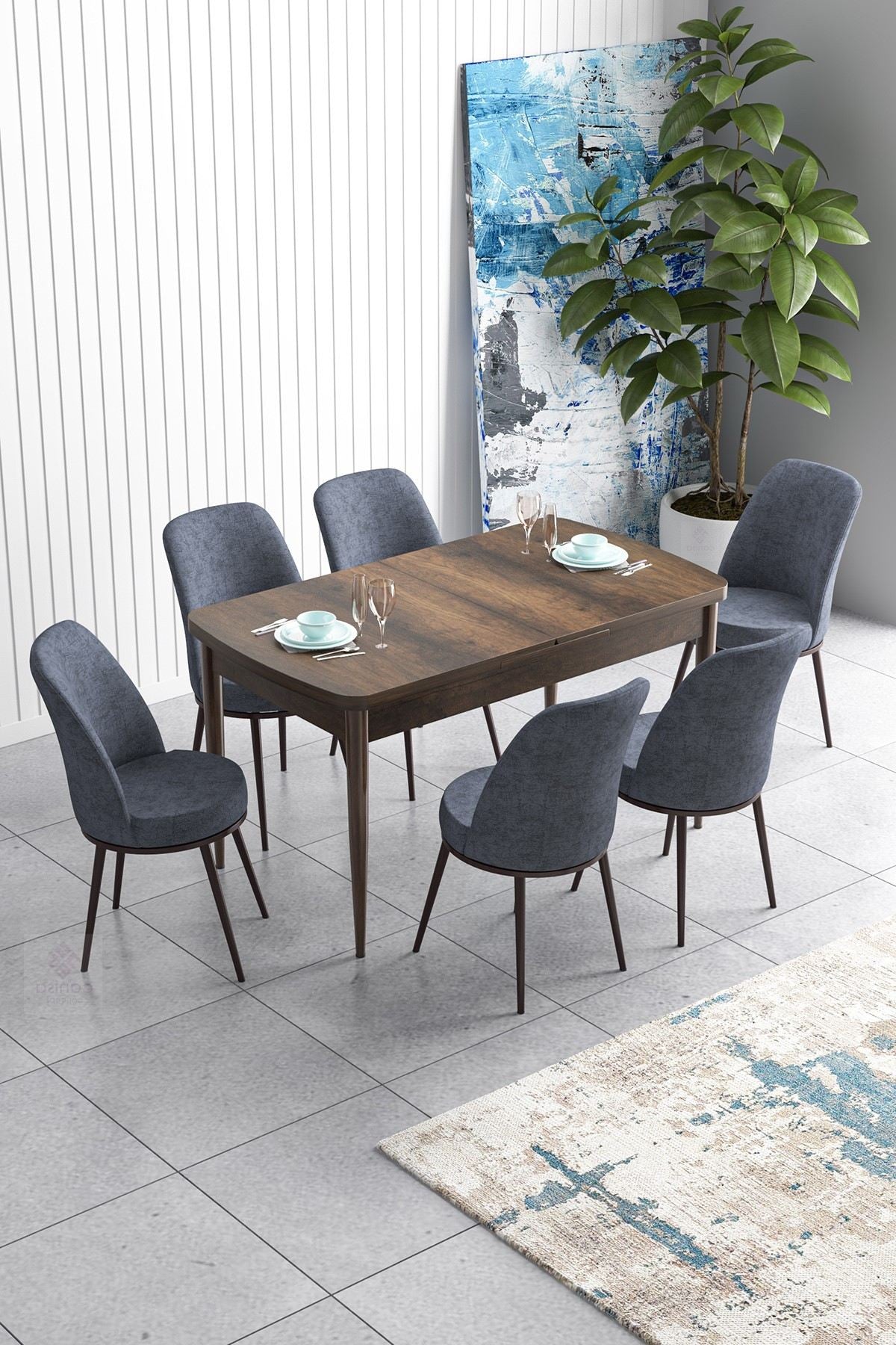 Conjunto de mesa de jantar extensível e cadeiras (7 peças)-Han-Barroco
Fumaça