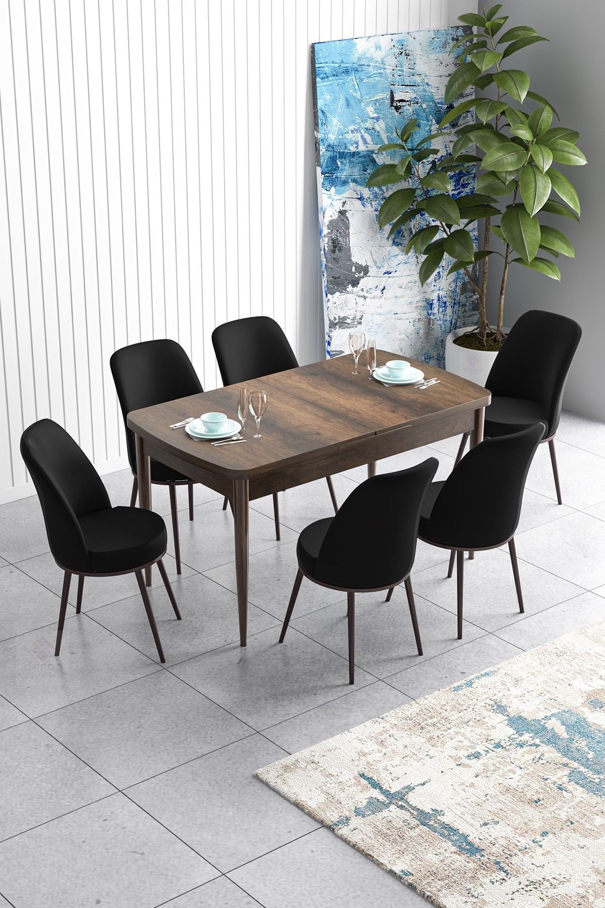 Conjunto de mesa de jantar extensível e cadeiras (7 peças)-Han-Barroco
Preto