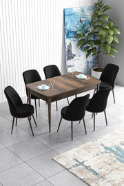 Conjunto de mesa de jantar extensível e cadeiras (7 peças)-Han-Barroco
Preto