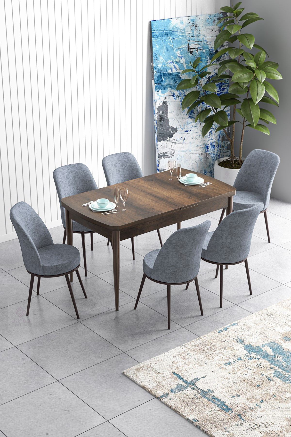 Conjunto de mesa de jantar extensível e cadeiras (7 peças)-Han-Barroco
Cinza