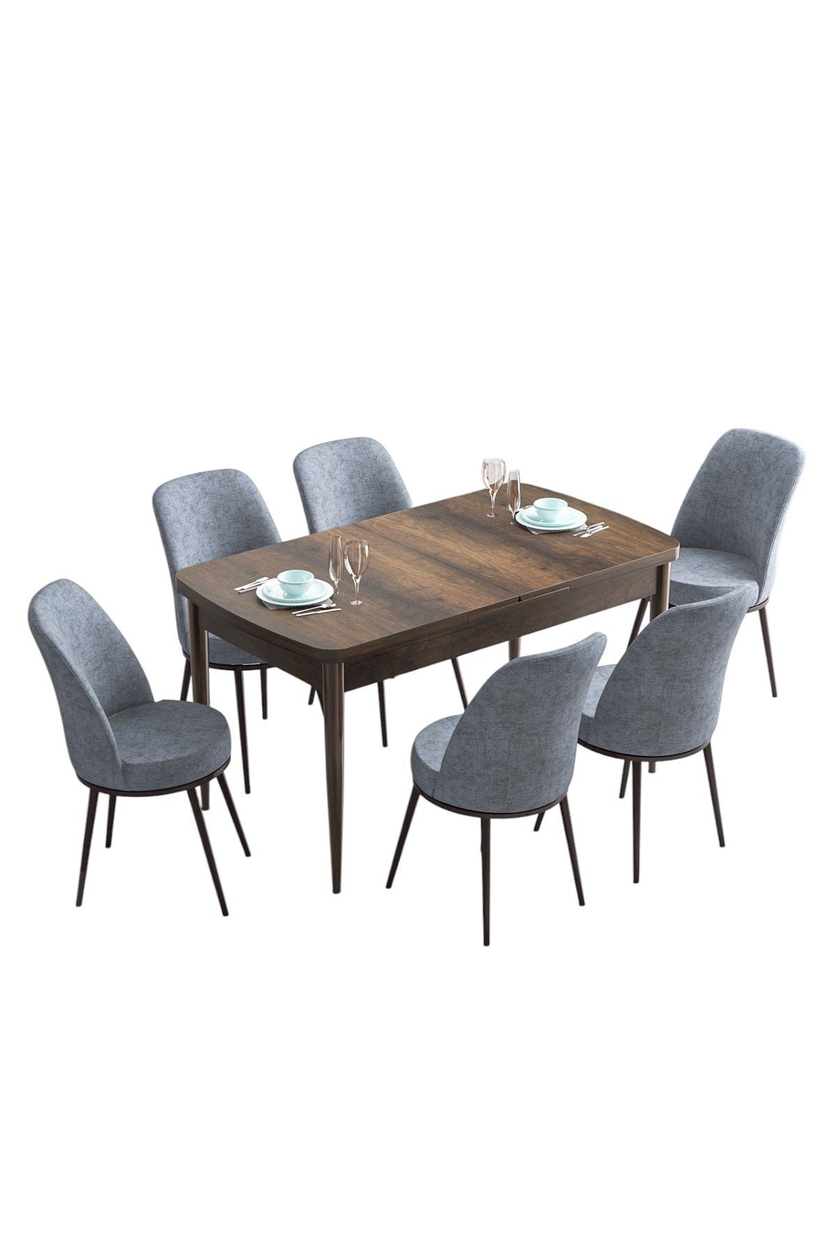 Conjunto de mesa de jantar extensível e cadeiras (7 peças)-Han-Barroco
Cinza