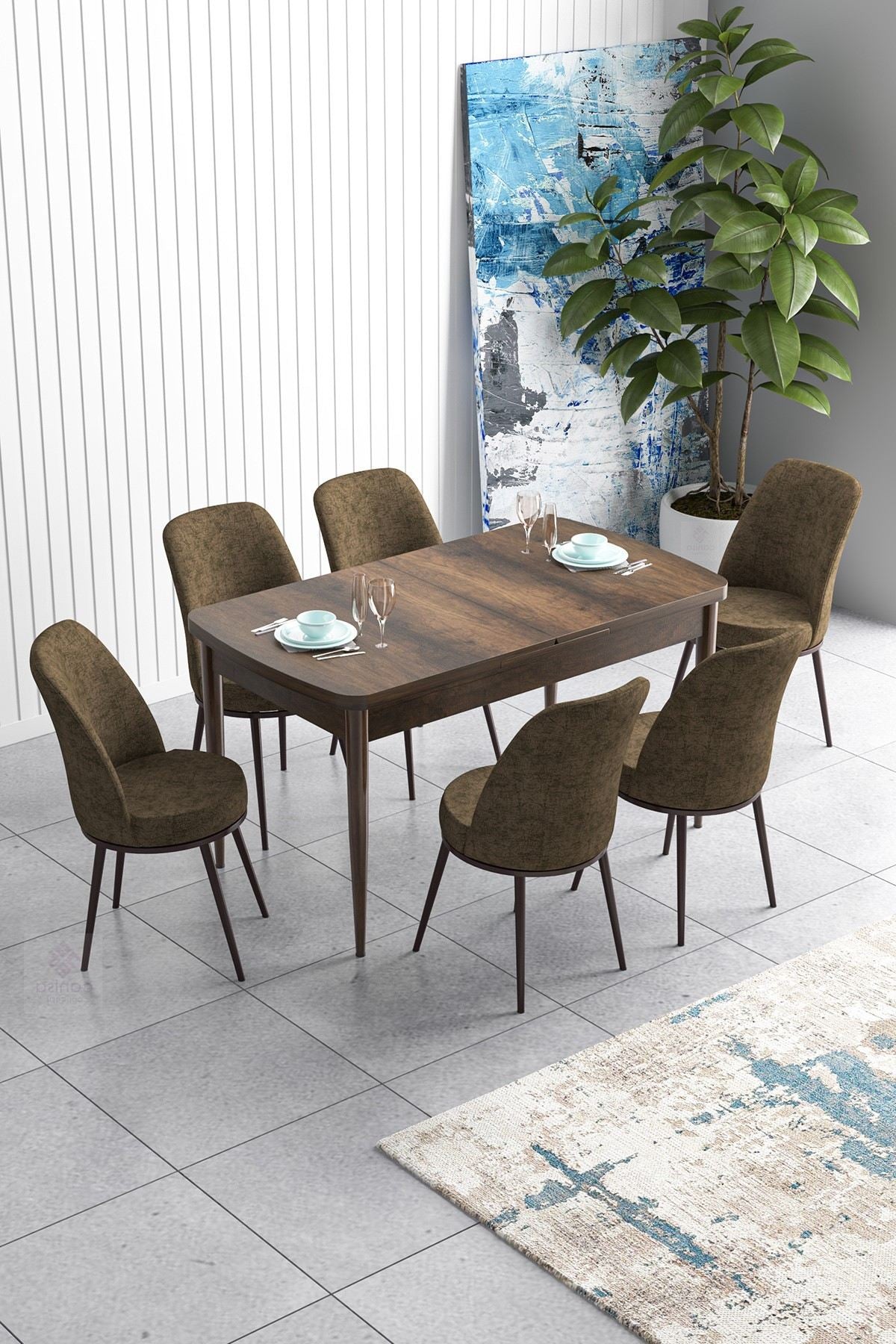Conjunto de mesa de jantar extensível e cadeiras (7 peças)-Han-Barroco
Marrom