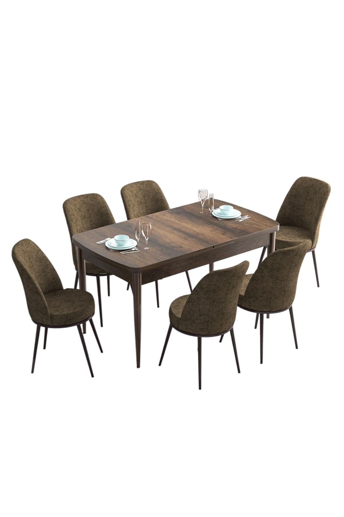 Conjunto de mesa de jantar extensível e cadeiras (7 peças)-Han-Barroco
Marrom