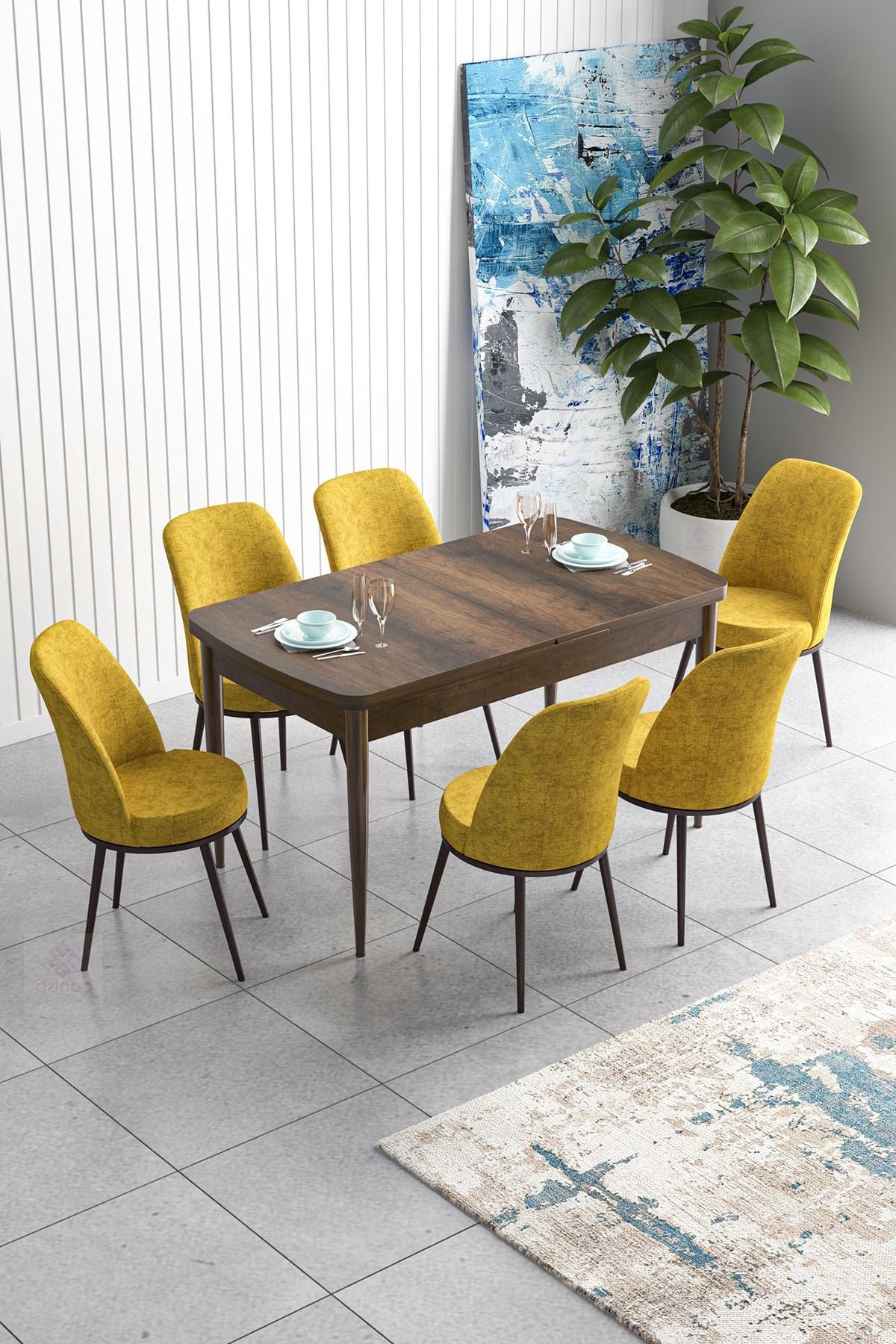 Conjunto de mesa de jantar extensível e cadeiras (7 peças)-Han-Barroco
Mostarda