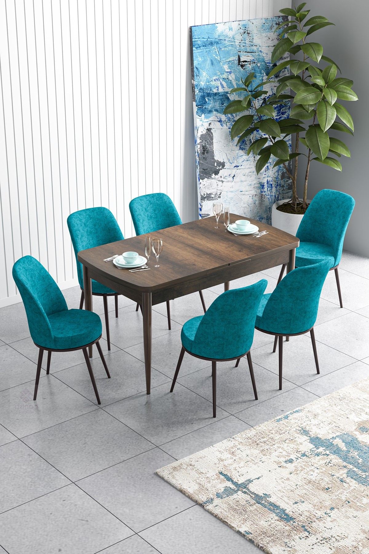 Conjunto de mesa de jantar extensível e cadeiras (7 peças)-Han-Barroco
Turquesa