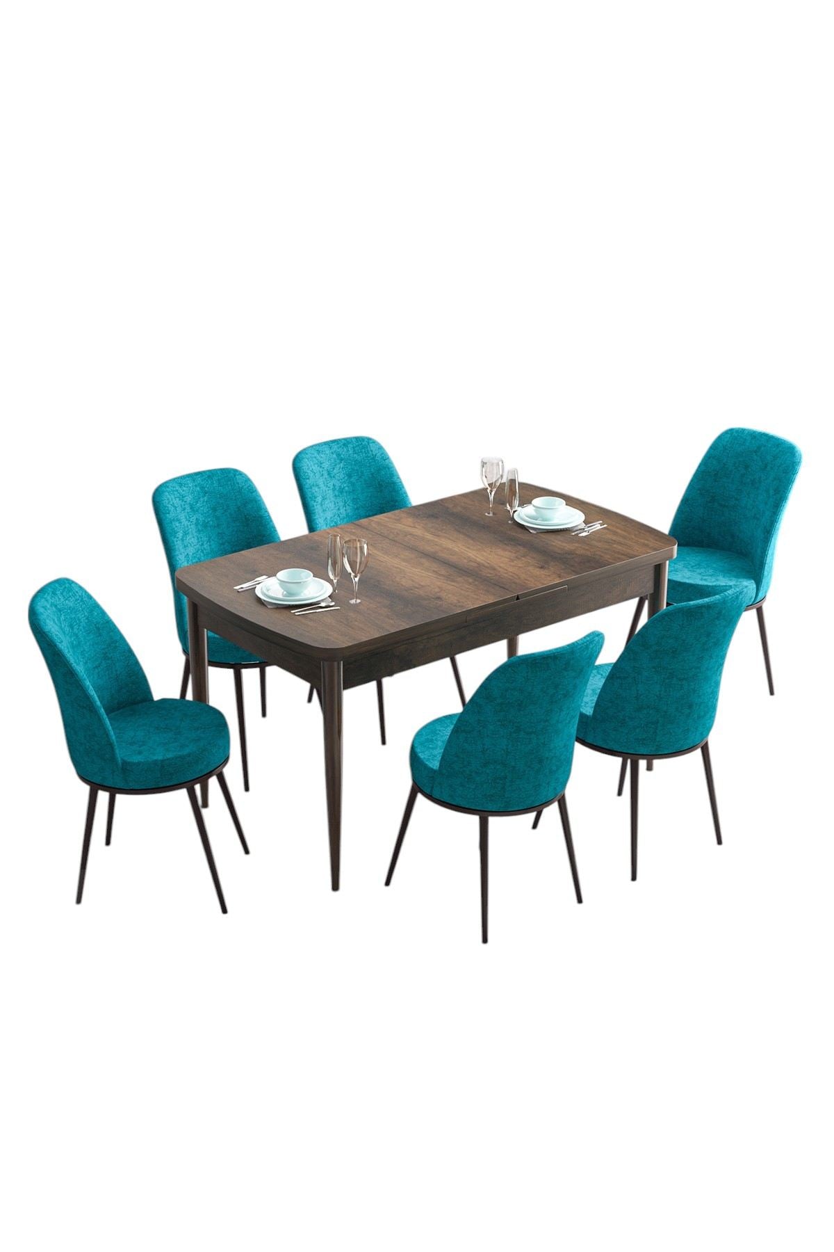 Conjunto de mesa de jantar extensível e cadeiras (7 peças)-Han-Barroco
Turquesa