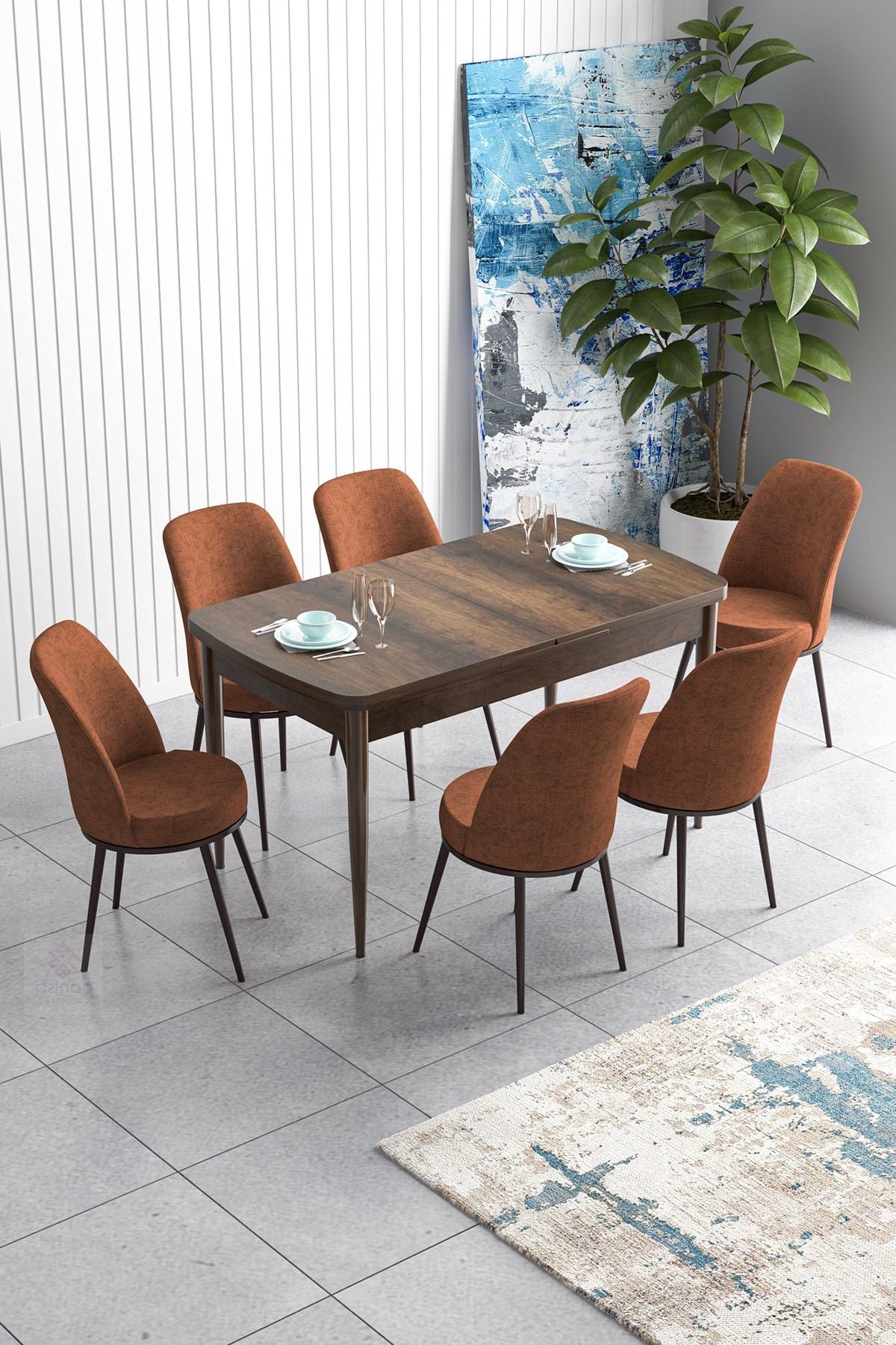 Conjunto de mesa de jantar extensível e cadeiras (7 peças)-Han-Barroco
Azulejo Vermelho