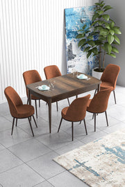 Conjunto de mesa de jantar extensível e cadeiras – 114-144 cm – vermelho – MDF e metal