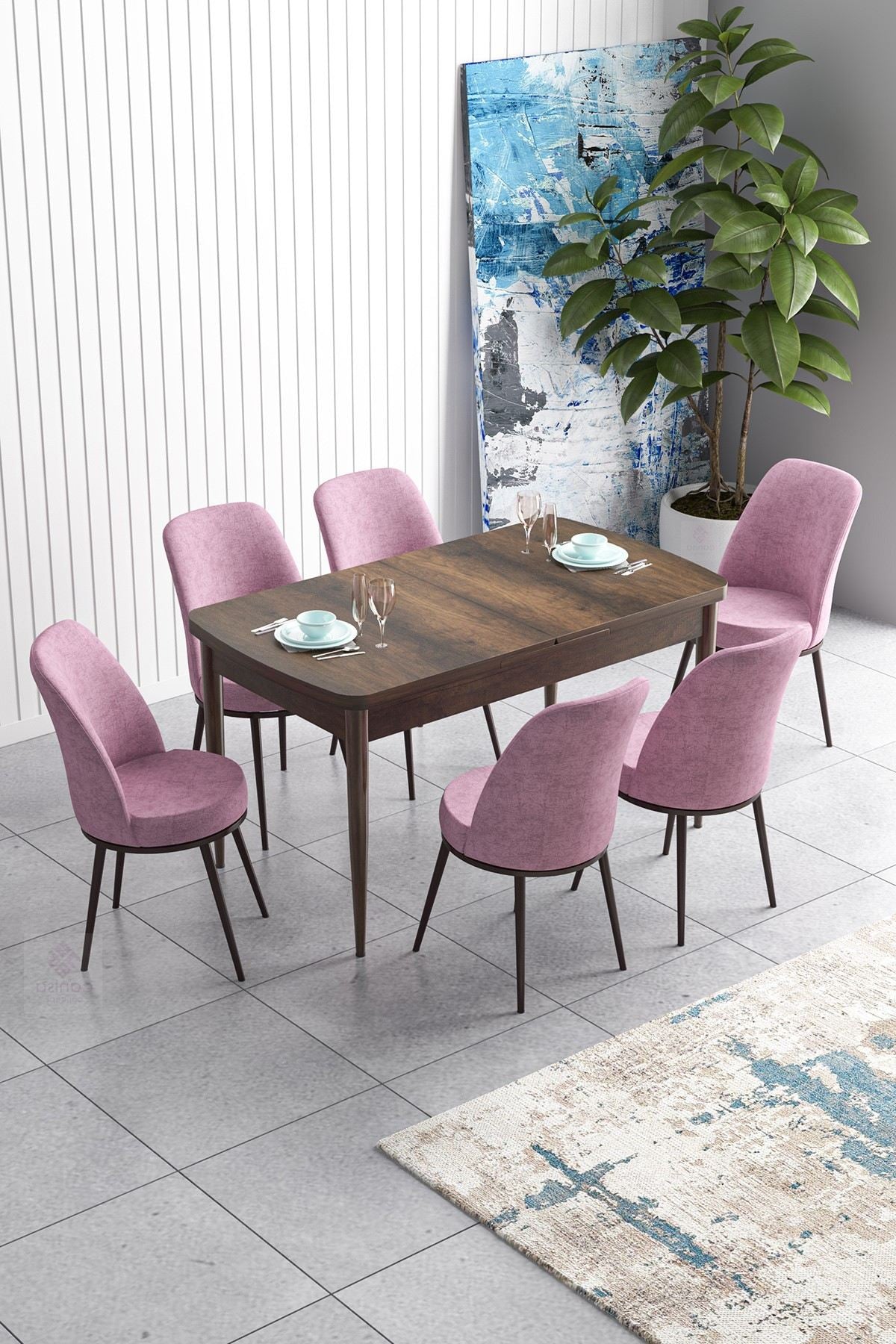 Conjunto de mesa de jantar extensível e cadeiras (7 peças)-Han-Barroco
Rosa