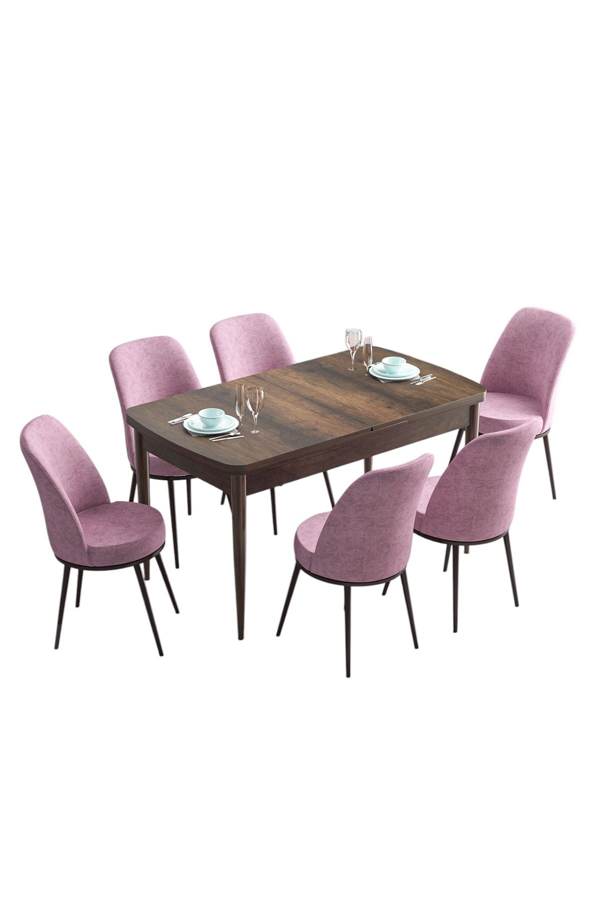 Conjunto de mesa de jantar extensível e cadeiras (7 peças)-Han-Barroco
Rosa