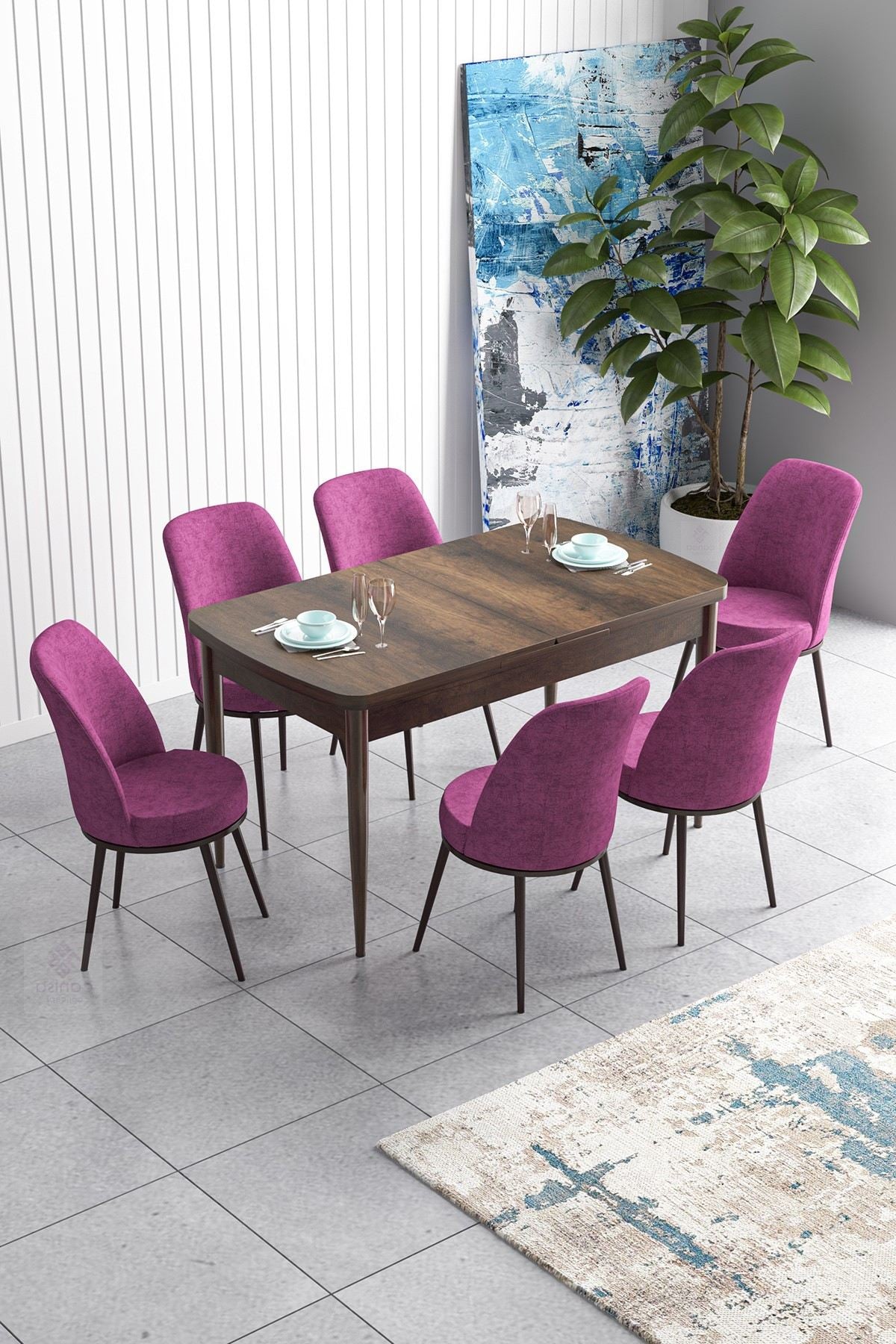 Conjunto de mesa de jantar extensível e cadeiras (7 peças)-Han-Barroco
Roxo