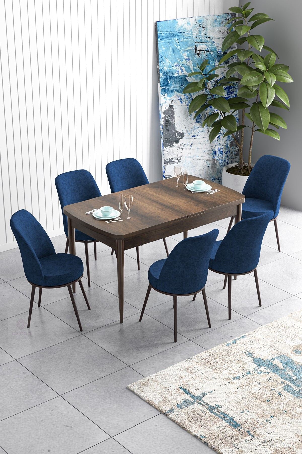 Conjunto de mesa de jantar extensível e cadeiras (7 peças)-Han-Barroco
Azul-marinho